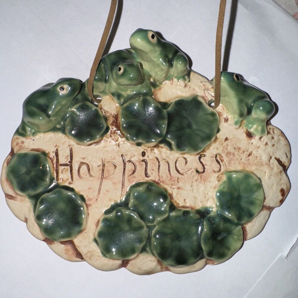 3D Frog Lilypad HAPPINESS Clay Garden Plaque NEW